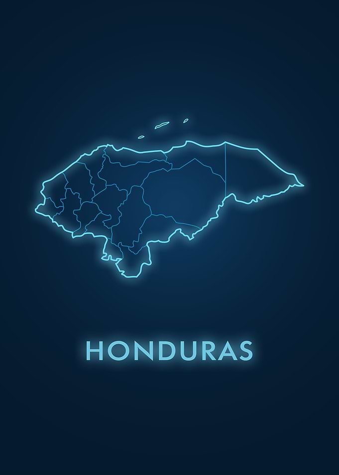 Honduras Map Neon Blue