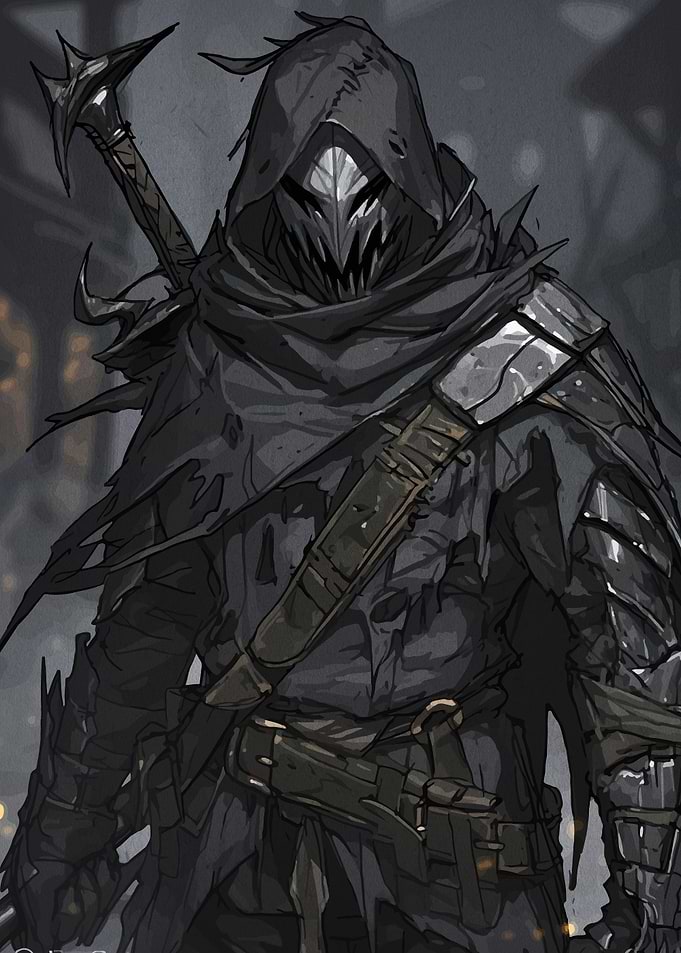 Dark Fantasy Hooded Warrior Illustration