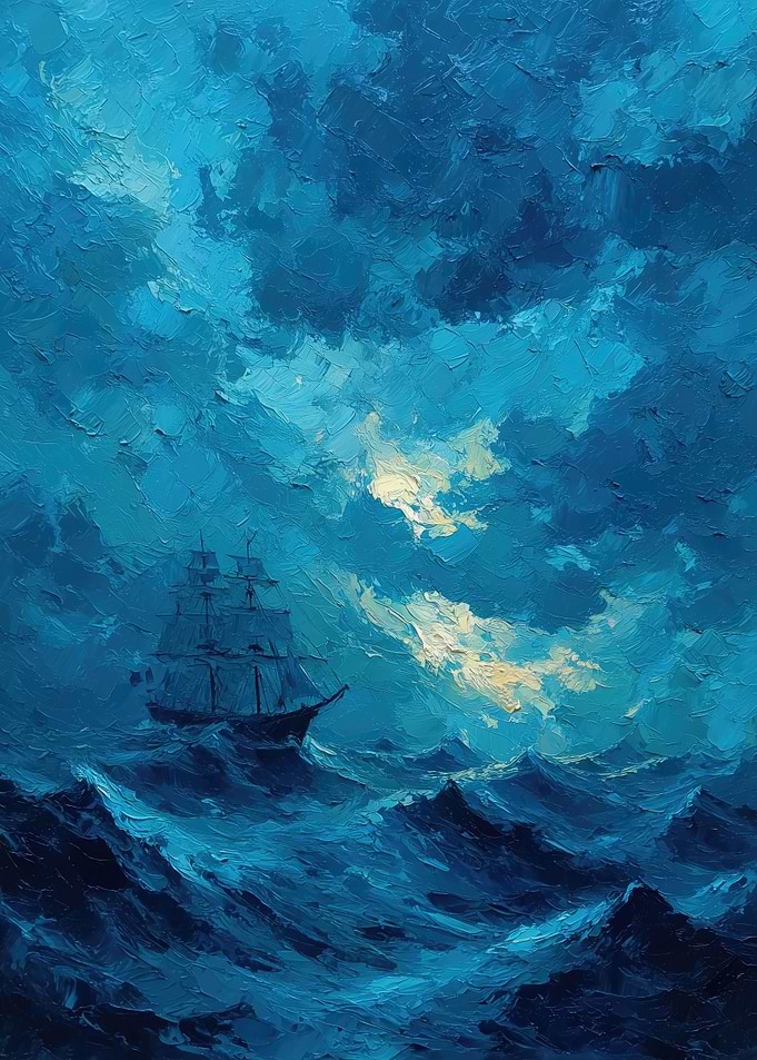 Seascape Painting with Ship