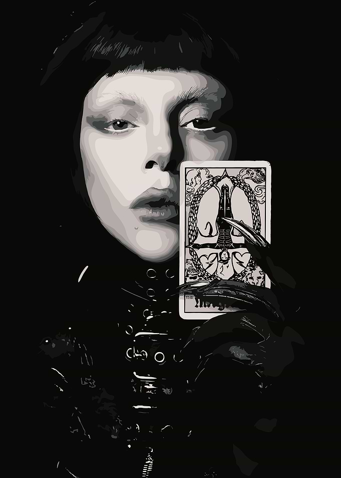 Monochrome Woman Holding Tarot Card