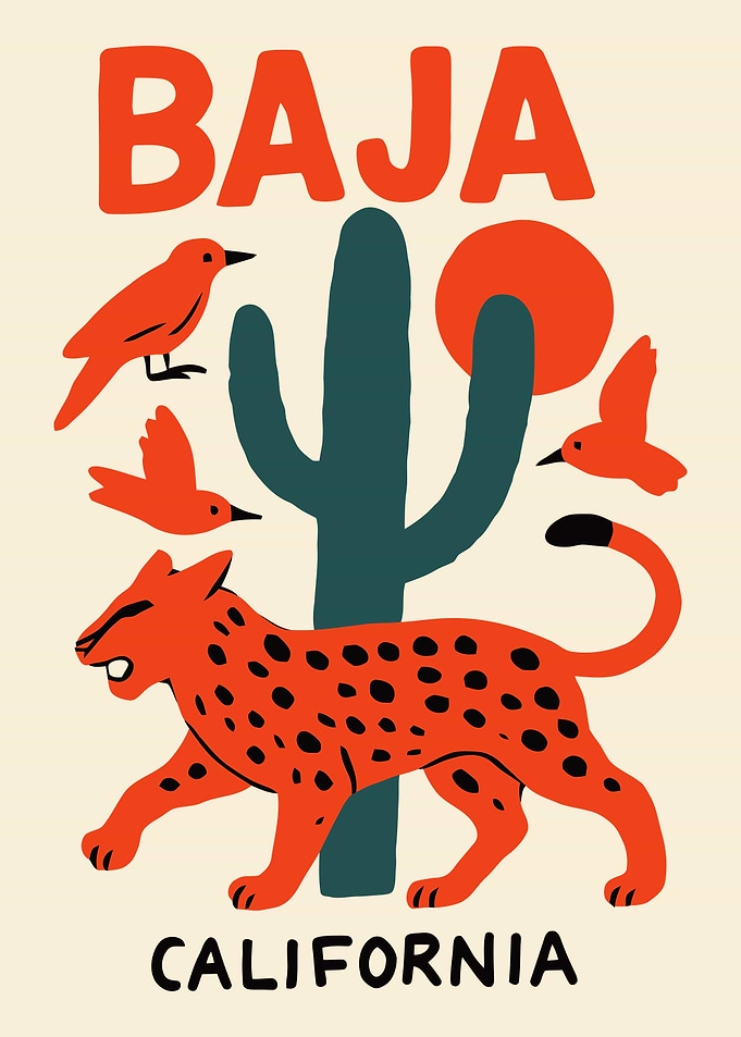 Baja California Poster with Wildlife