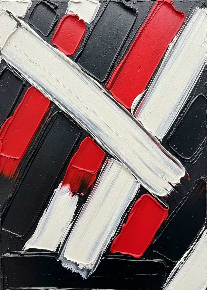 Abstract Red, White, and Black Painting