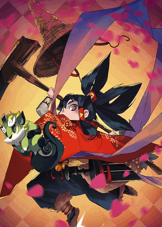 Anime Girl with Companion and Hammer