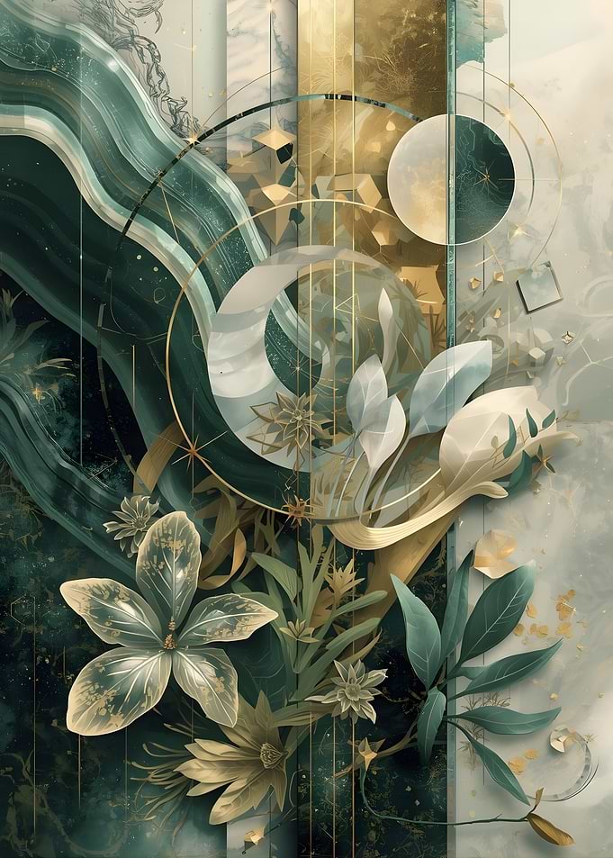Abstract Floral Art with Geometric Elements