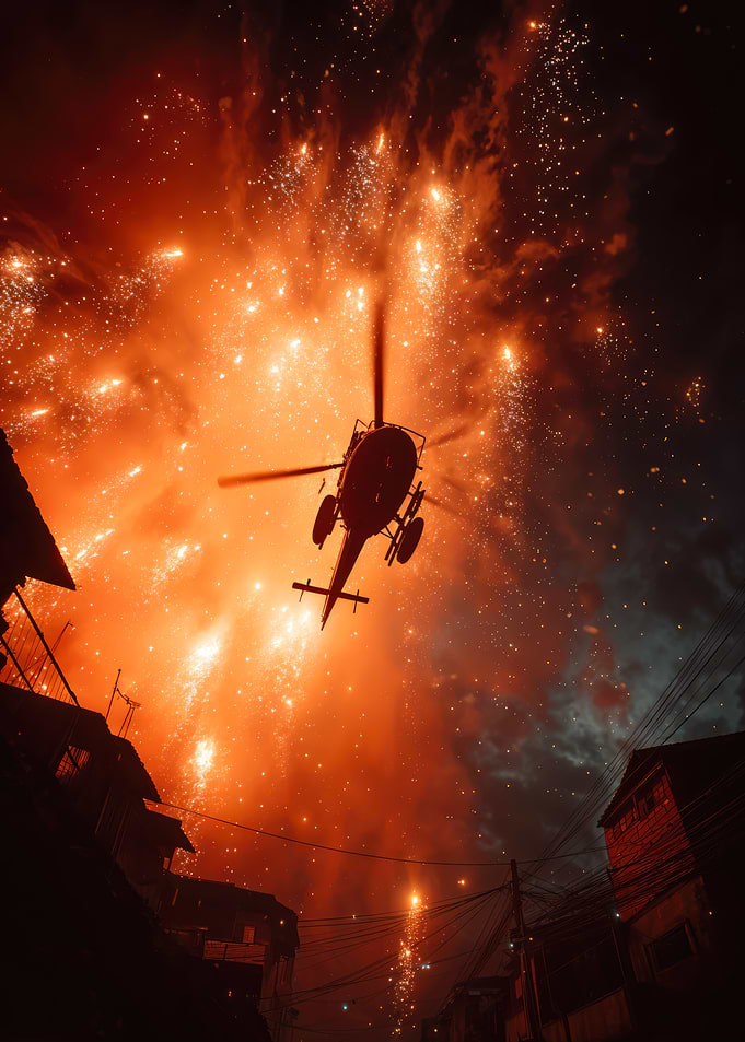 Helicopter in Fireworks Display