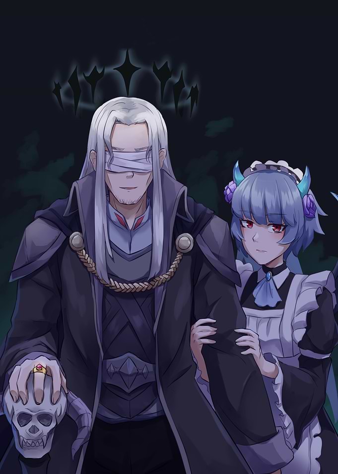 Blindfolded Man with Maid Anime Style