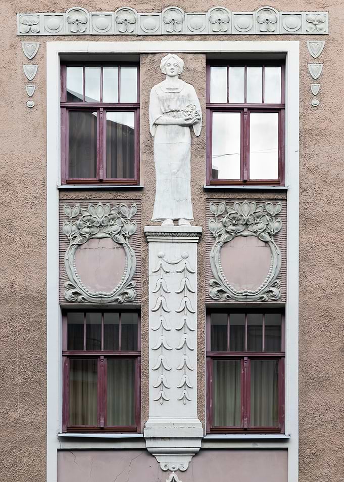 Art Nouveau Building Facade with Statue