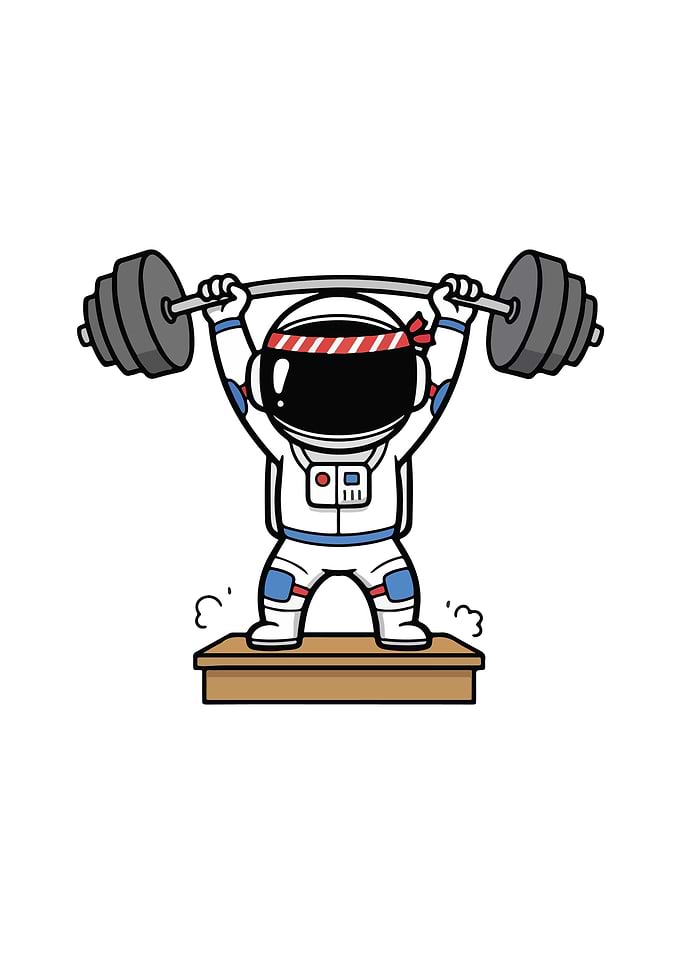 Astronaut Weightlifting Cartoon
