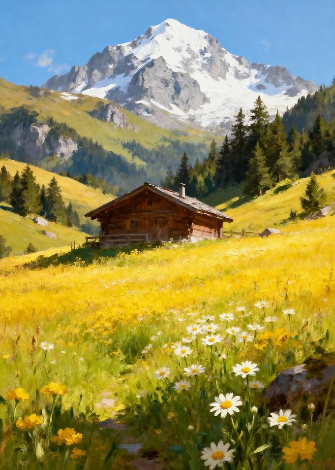 Alpine Cabin in Summer Meadow