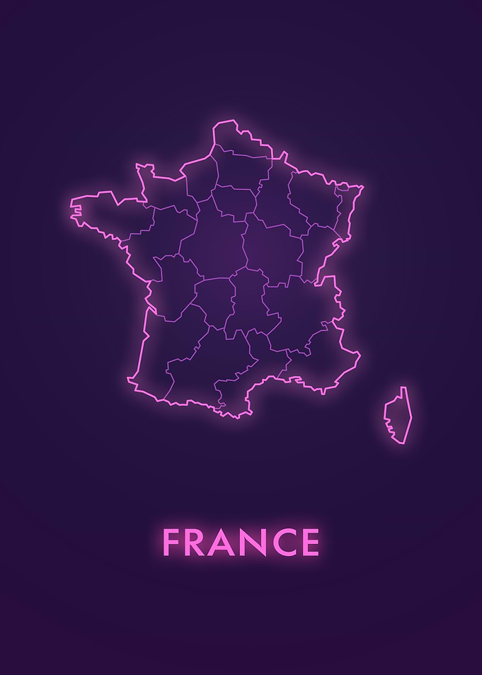 Neon Pink France Map