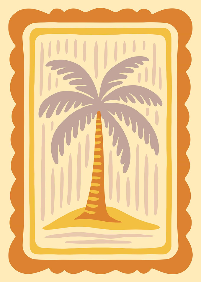Palm Tree Illustration in Decorative Frame