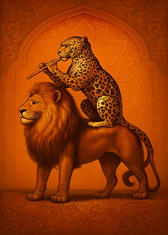 Lion and Leopard with Flute