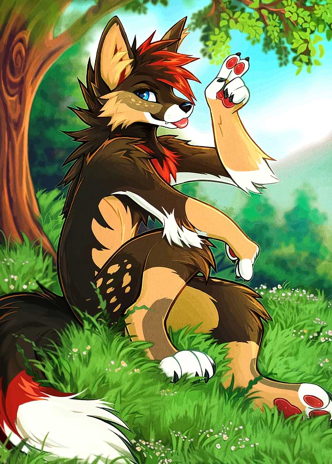 Anthropomorphic Wolf Character in Nature