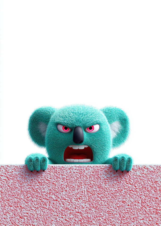 Angry Turquoise Koala Cartoon Character