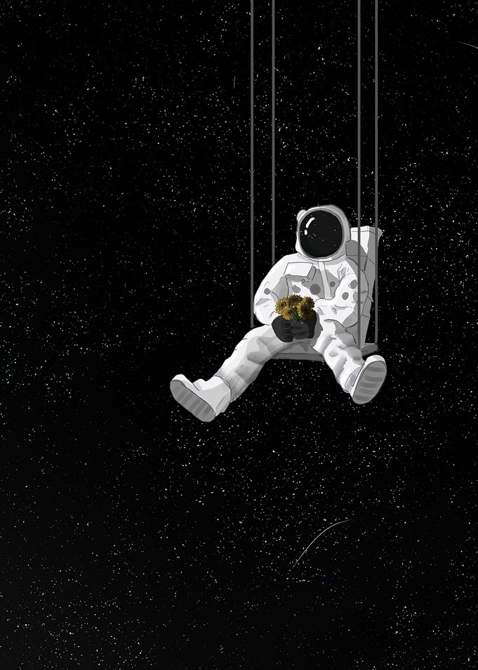 Astronaut on Swing with Flowers