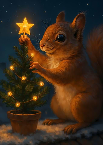 Christmas Wishes - Squirrel Decorating Tree
