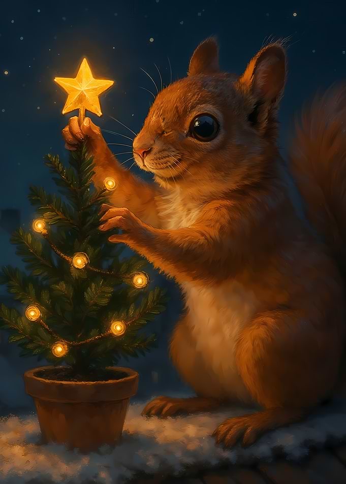 Christmas Wishes - Squirrel Decorating Tree