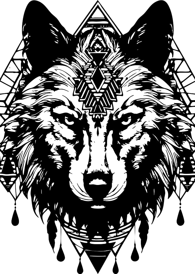 Wolf Geometric Black and White Art