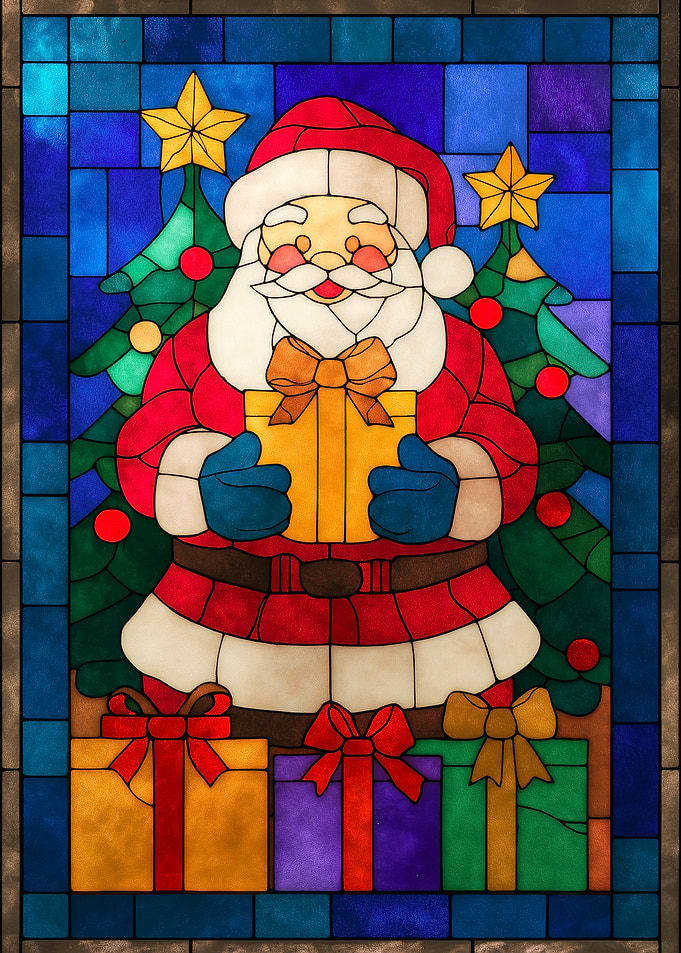 Stained Glass Santa Claus with Gifts