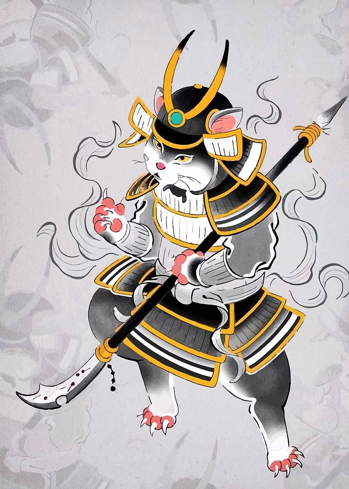 Samurai Cat Warrior Illustration