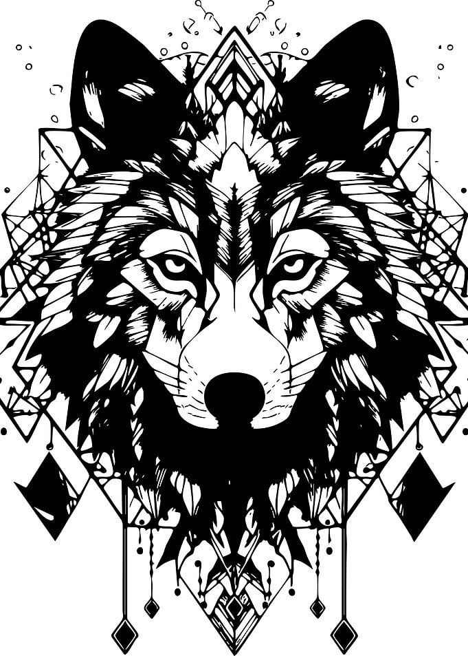 Geometric Wolf Head Black and White