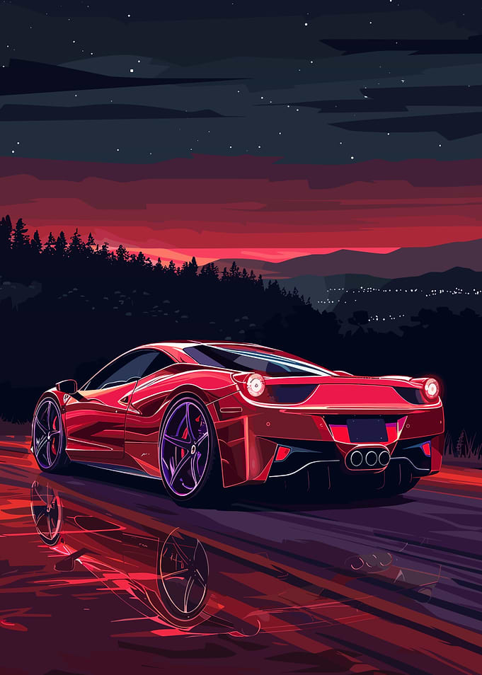 Red Sports Car at Night
