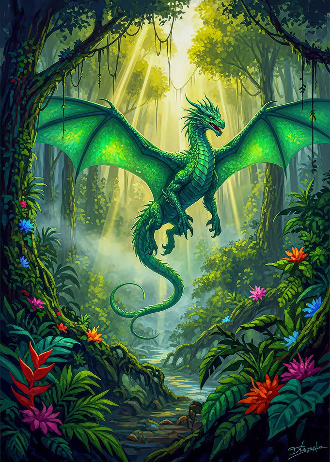 Emerald Dragon in Lush Jungle