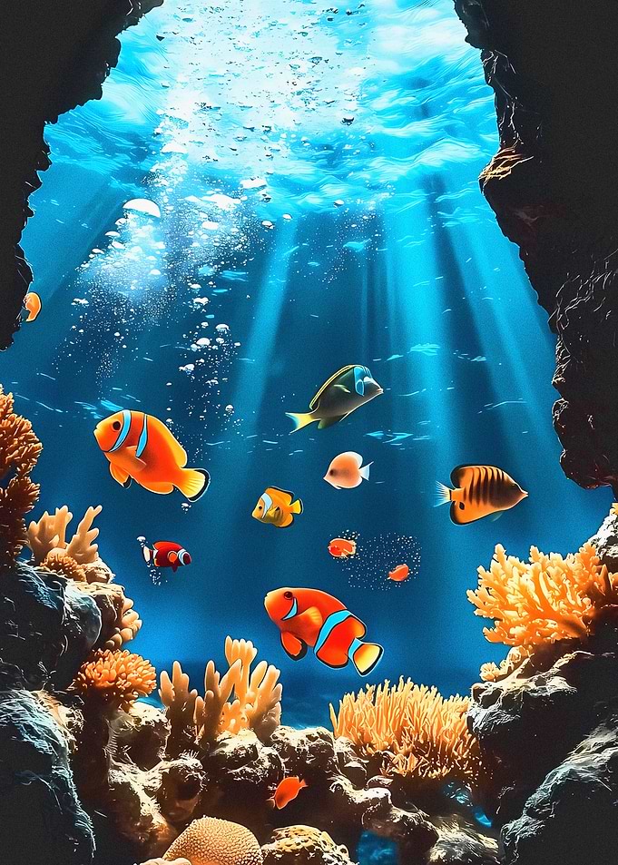 Underwater Coral Reef with Tropical Fish