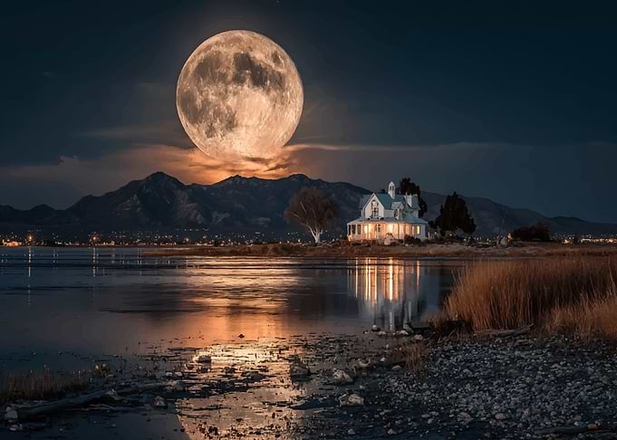 Full Moon Over Lakeside House