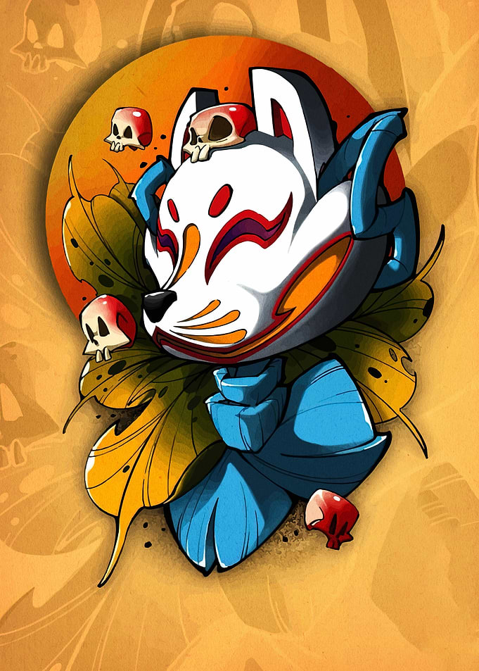 Fox Mask with Skulls Illustration