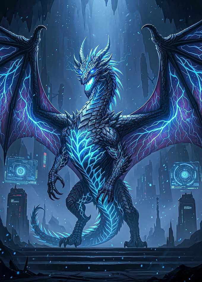 Cyberpunk Dragon with Neon Accents
