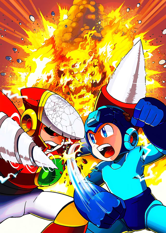 Mega Man vs Drill Man Explosion
