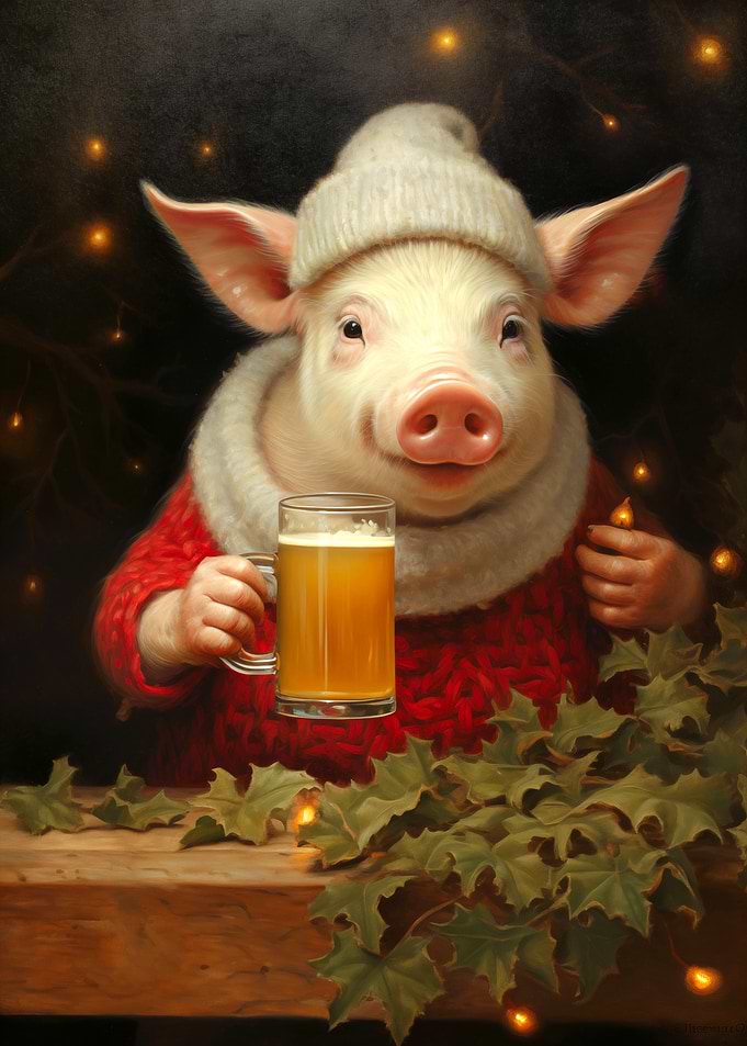 Pig in Hat with Beer