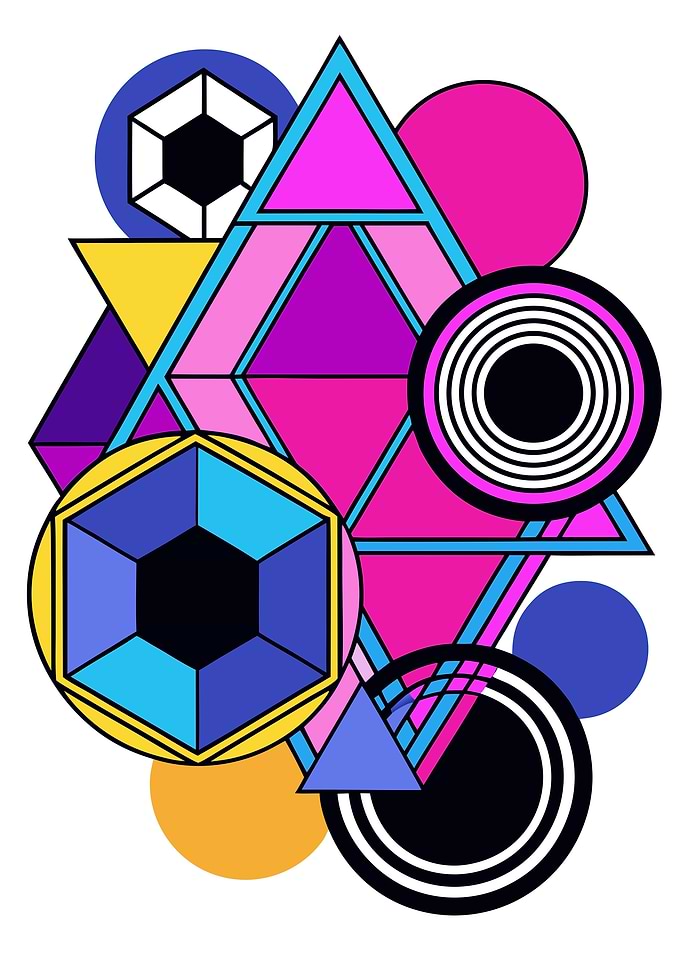 Dynamic 80s Neon Geometric Abstract Composition Metal Wall Art