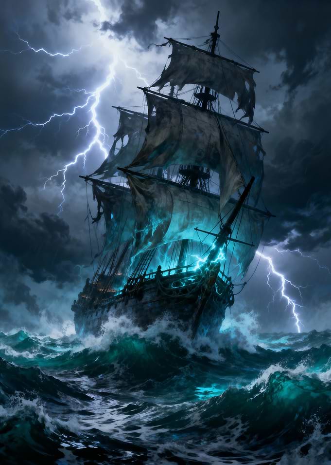 Ghost Ship in Stormy Seas