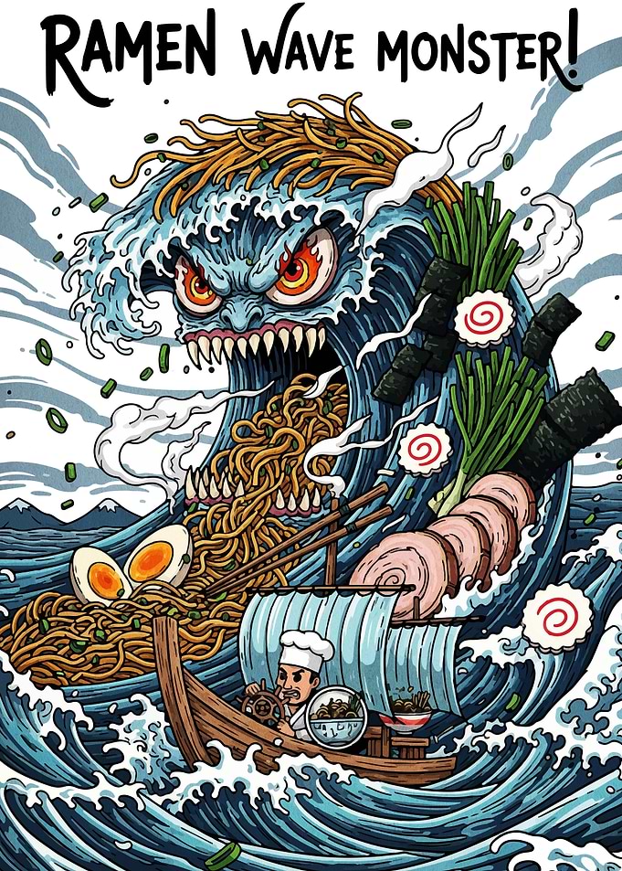 Ramen Wave Monster Illustration