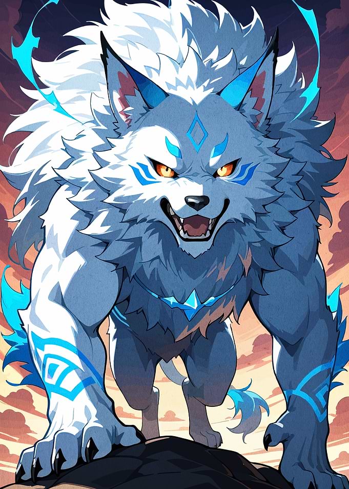 Fantasy Wolf with Blue Markings