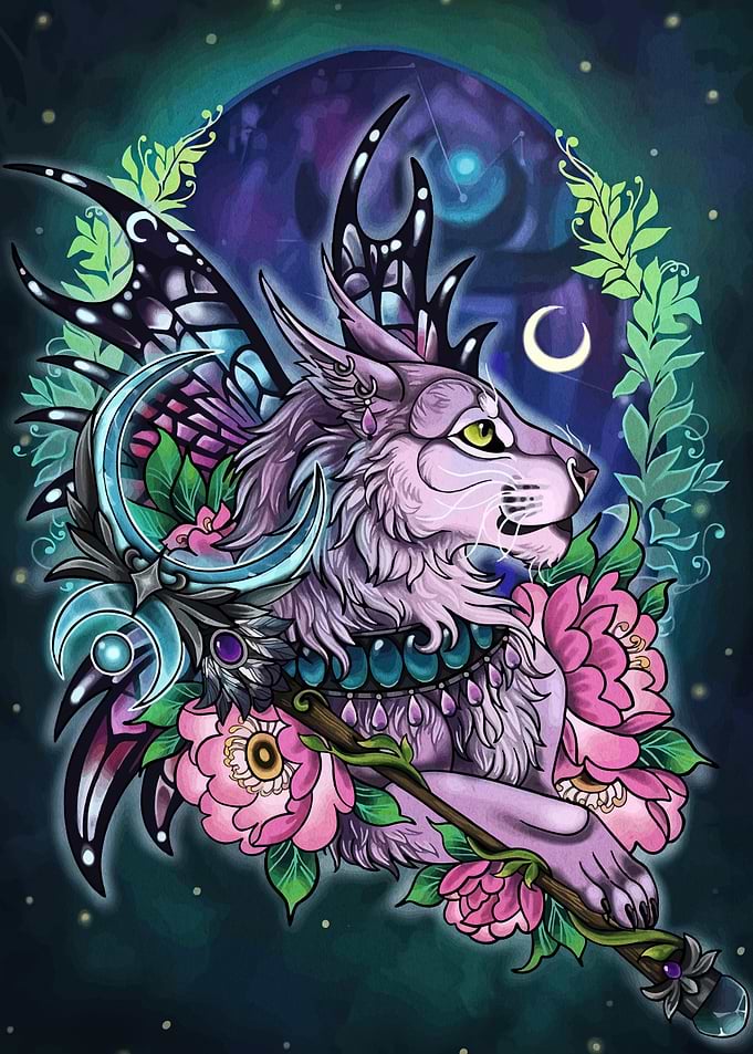 Fantasy Lynx with Floral Staff