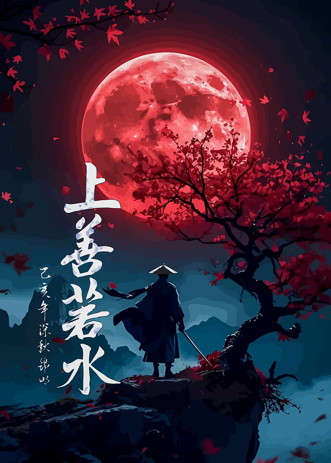 Samurai Calligraphy Moon