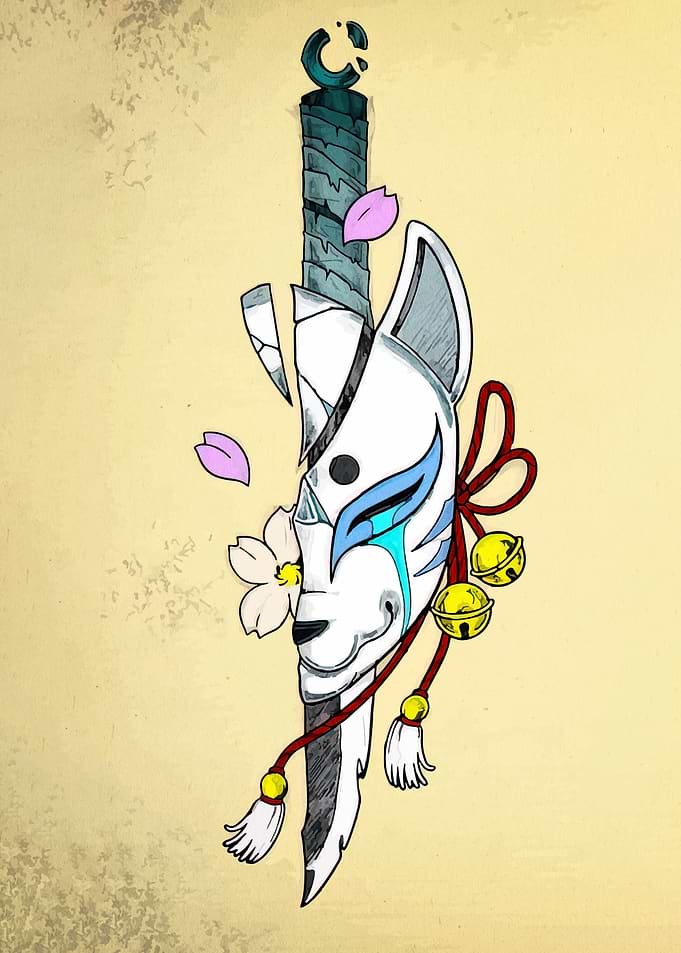 Broken Sword with Kitsune Mask Art