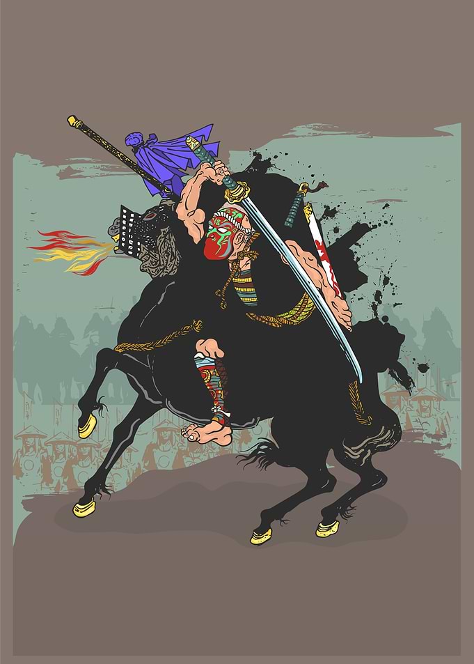 Japanese Warrior on Horseback Pixel Art