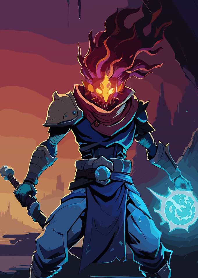 Dead Cells Character with Flaming Head