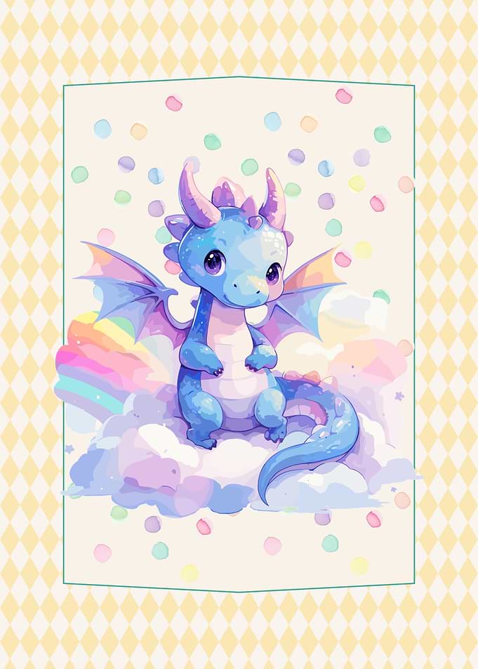 Cute Blue Dragon on Cloud