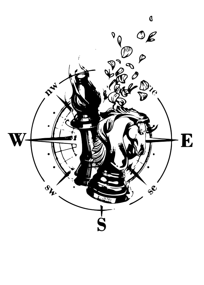 Chess Pieces and Compass Rose