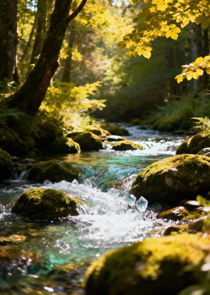 Forest Stream with Mossy Rocks