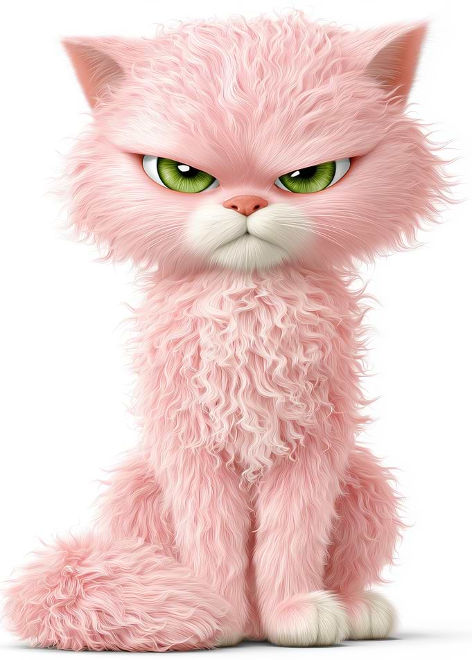 Grumpy Pink Cat with Green Eyes