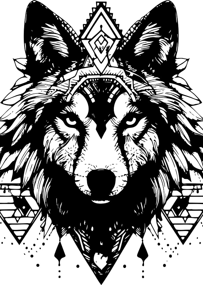 Wolf with Geometric Tribal Design