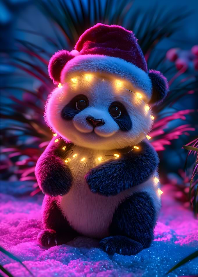 Christmas Panda with Lights and Hat