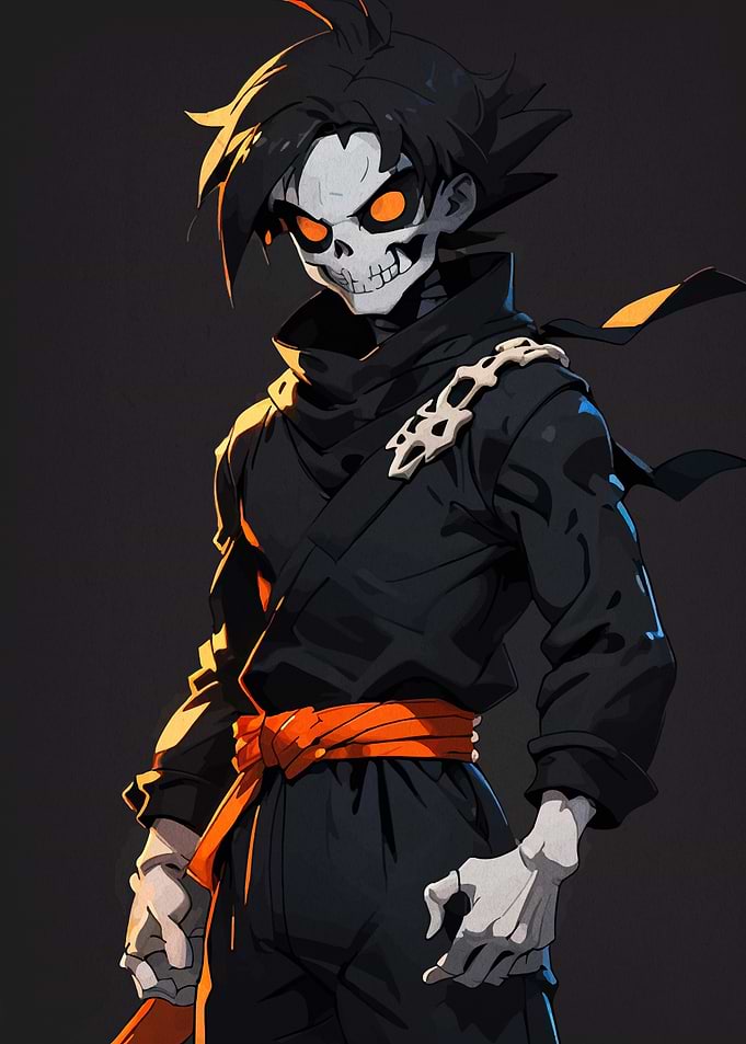 Skeleton Anime Character in Black Outfit