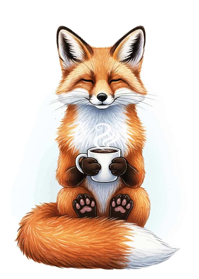Fox enjoying a cup of coffee